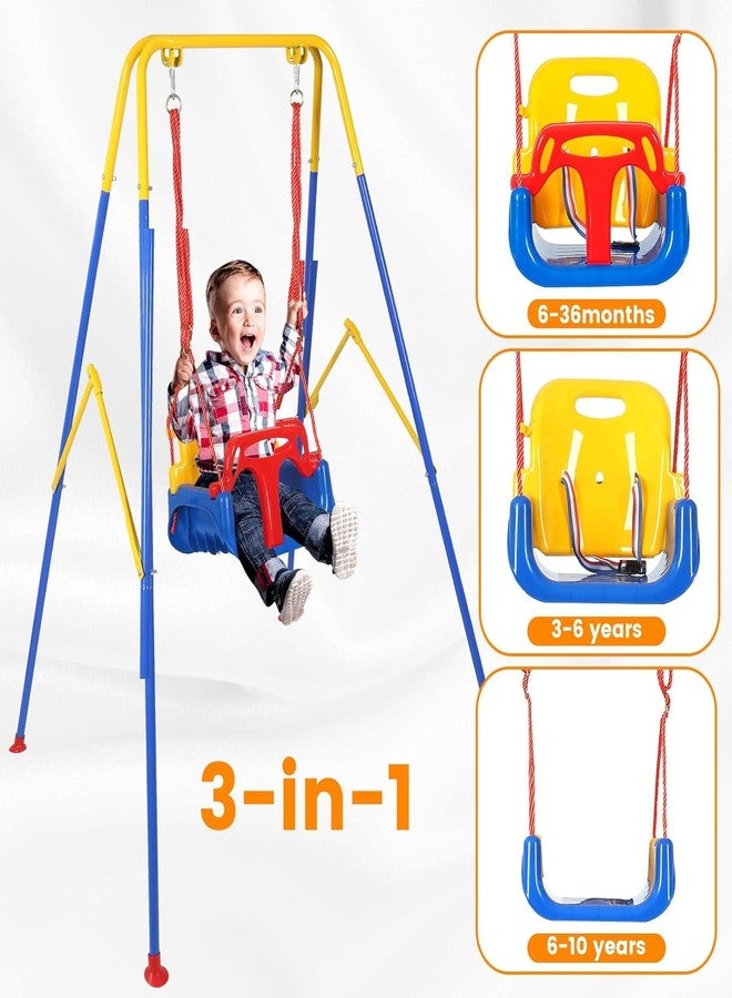 MAPPLE CREATION Toddler Swing Set with Frame Indoor & Outdoor Baby Swing with Foldable Metal Stand Kids Swing Set for Backyard, Easy to Assemble & Store, Blue - Image 2